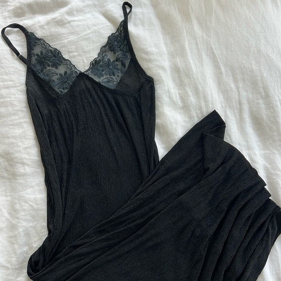 Vintage Black Silk Gauze Midi Dress Slip Size M/L - Picture 1 of 8